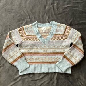 Hippie Rose- Indie Pastel Cottagecore V-Neck Cropped Sweater